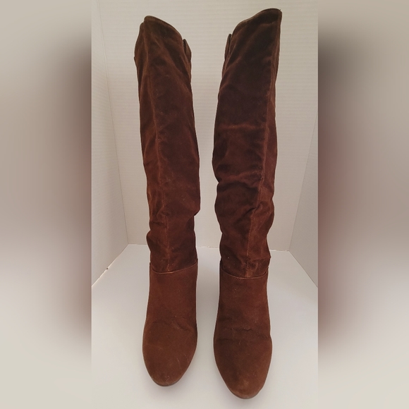 Knee High Suede Leather Slouchy Wedge Boots - Picture 5 of 9